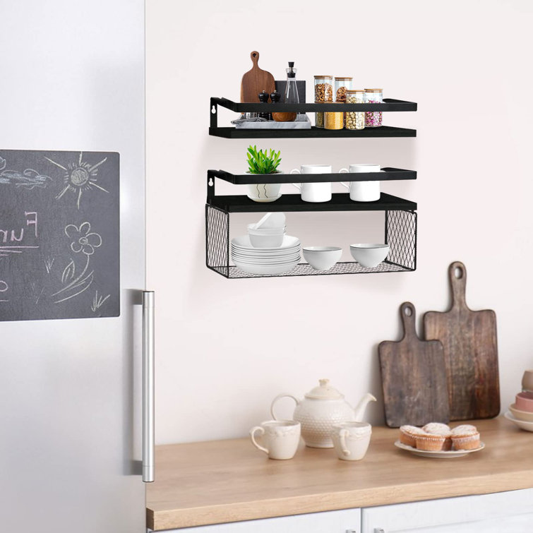 Draper Floating Shelves With Wire Storage Basket Over Toilet